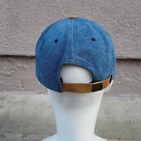 Vtg Mobil Gas Denim Leather Strapback Hat With Suede Bill - Picture 5 of 7